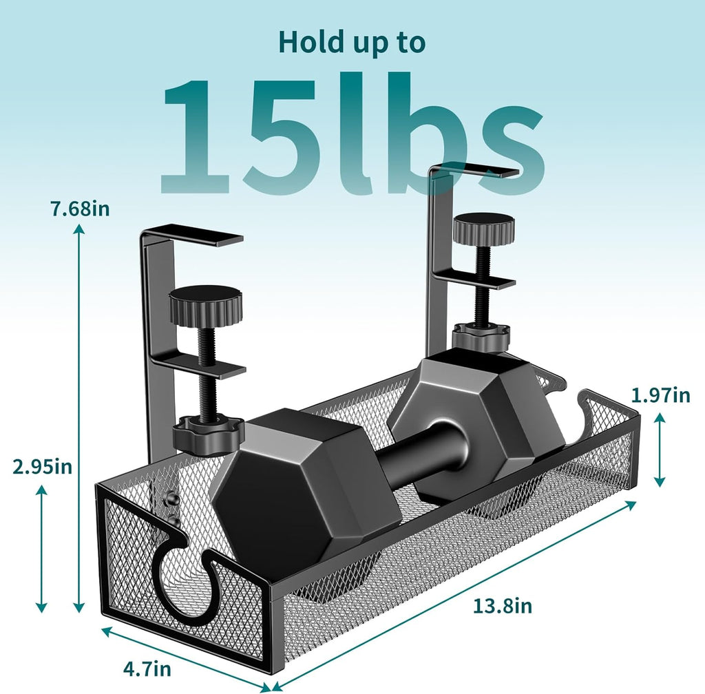 Under Desk Cable Management Tray Black, No Drill Desk Cable Wire Management Organizer with Clamp, PC Cord Organizer Accessories & Workspace for Office, Home