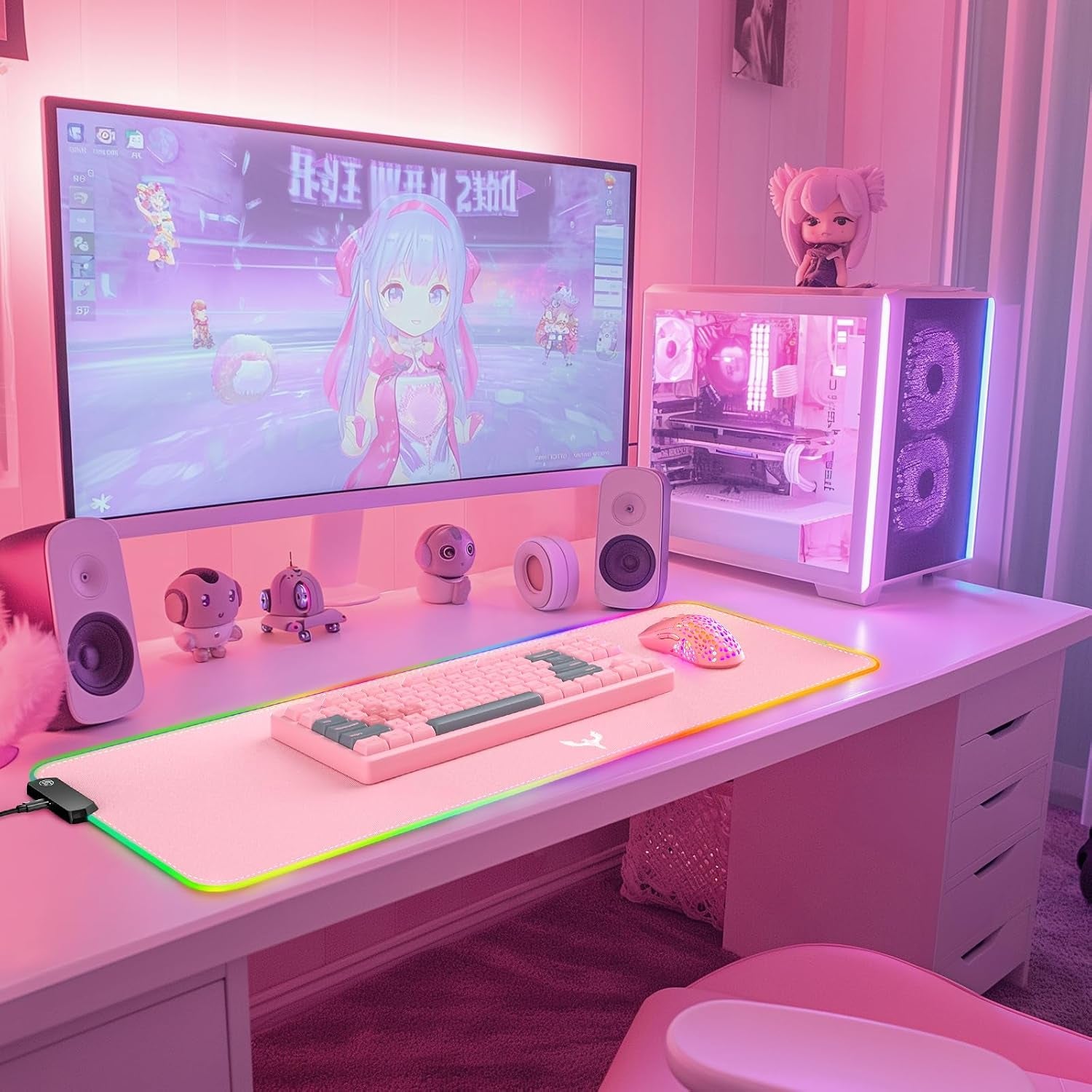 Extra Large RGB Gaming Mouse Pad-14 Light Modes, Extended Soft LED Mouse Pad, Anti-Slip Rubber Base, Computer Keyboard Mousepad Mat (31.5 X 12 Inch)