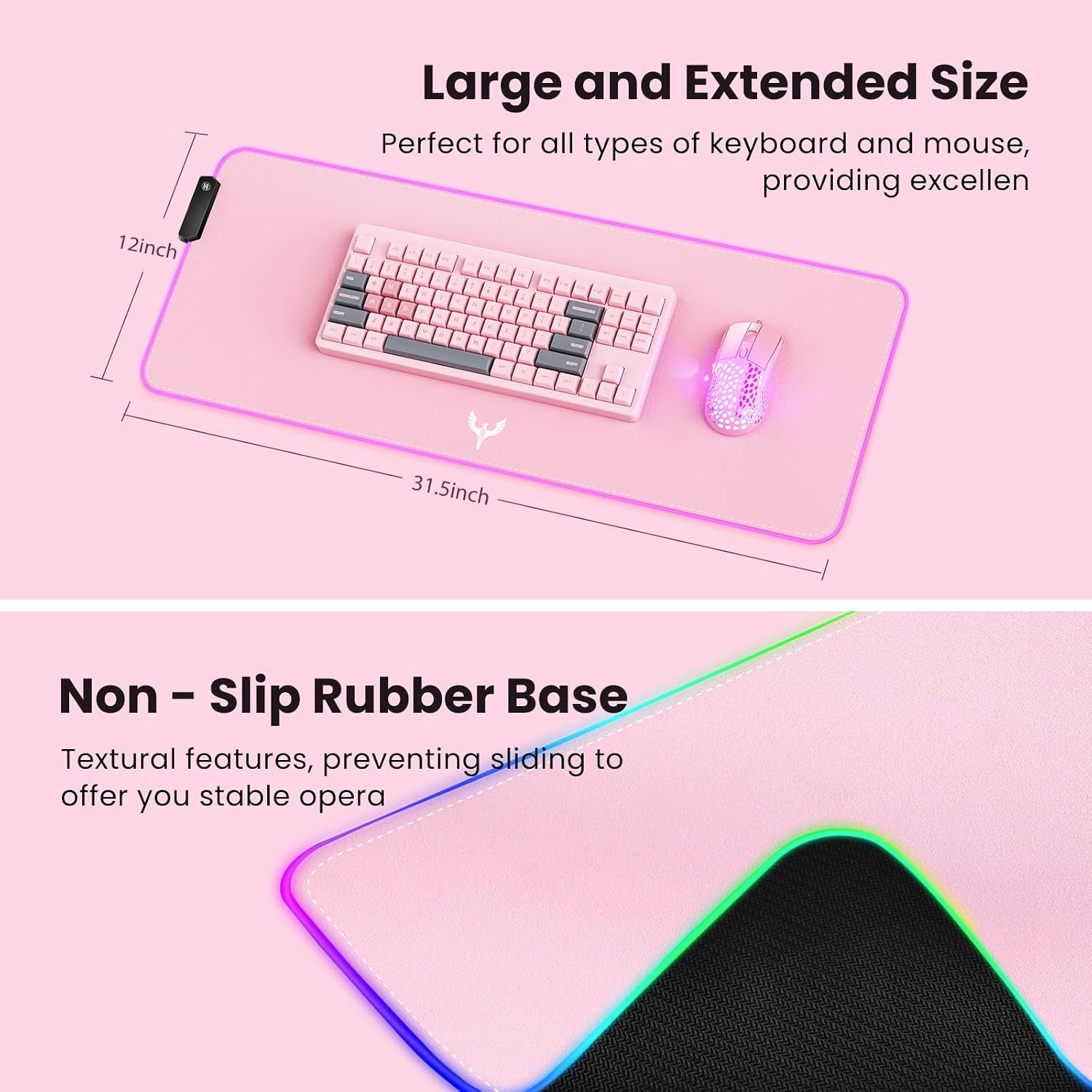 Extra Large RGB Gaming Mouse Pad-14 Light Modes, Extended Soft LED Mouse Pad, Anti-Slip Rubber Base, Computer Keyboard Mousepad Mat (31.5 X 12 Inch)