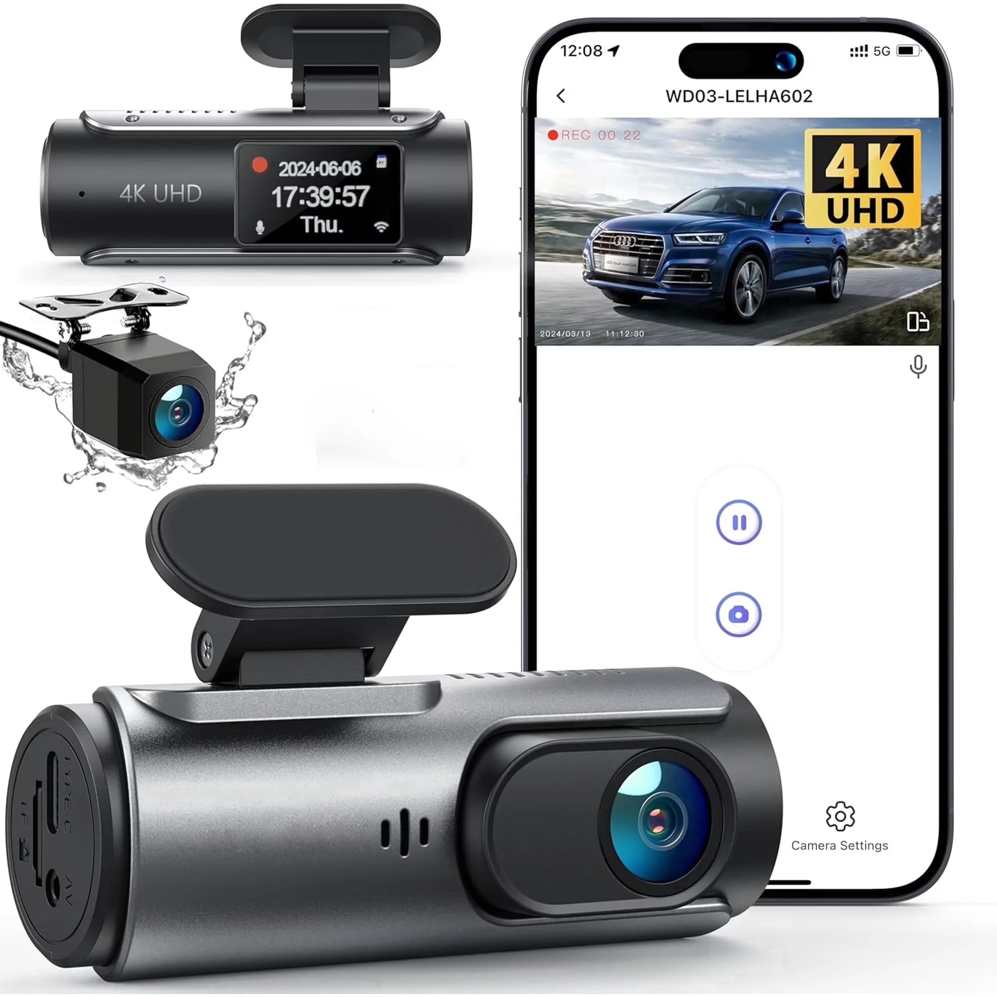 4K Dash Cam Front and Rear with Wifi & 32GB Card, 2.5K+1080P Dual Recording, 170° Wide Angle, Night Vision, G-Sensor, Parking Mode Car Camera