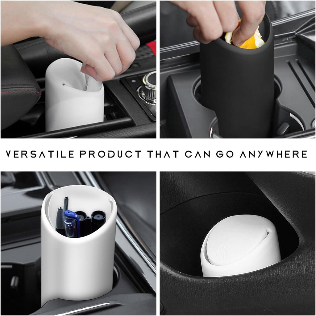 2PCS Mini Car Trash Can with Lid, Portable Silicone Auto Garbage Container for Cup Holder, Multipurpose Trash Bin for Car Home Office, Waterproof Leakproof Small Vehicle Trash Can (Black)
