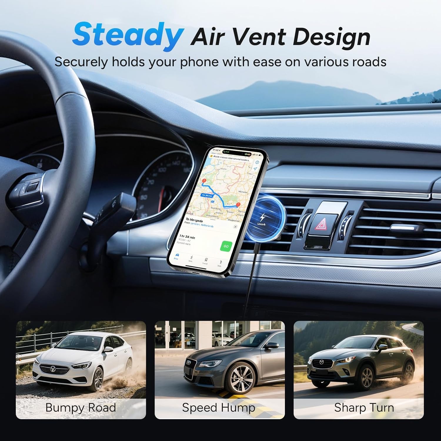 for Magsafe Car Mount Charger, 15W Air Vent Magnetic Wireles Car Mount Charger for Iphone 16 Pro Max Accessories, Car Phone Holder for Iphone 16 15 14 13 12, Zinc Alloy (Black-Grey)