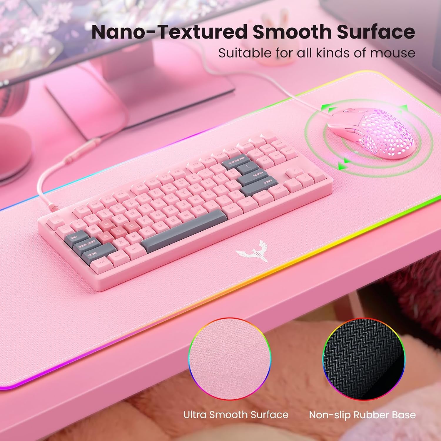 Extra Large RGB Gaming Mouse Pad-14 Light Modes, Extended Soft LED Mouse Pad, Anti-Slip Rubber Base, Computer Keyboard Mousepad Mat (31.5 X 12 Inch)