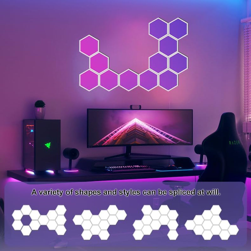 RGBIC Hexagon LED Wall Light Panels 12 Pack Smart Modular Lighting System Kit with App Control & Music Sync for Gaming Room Bedroom Home Decor Ambient Wall Lights