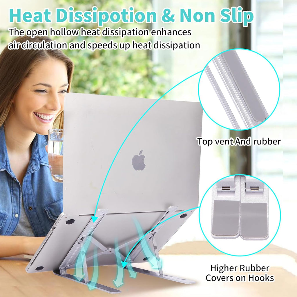VoltVibe™ Silver Aluminum MacBook/Notebook Stand – Foldable Desk Riser