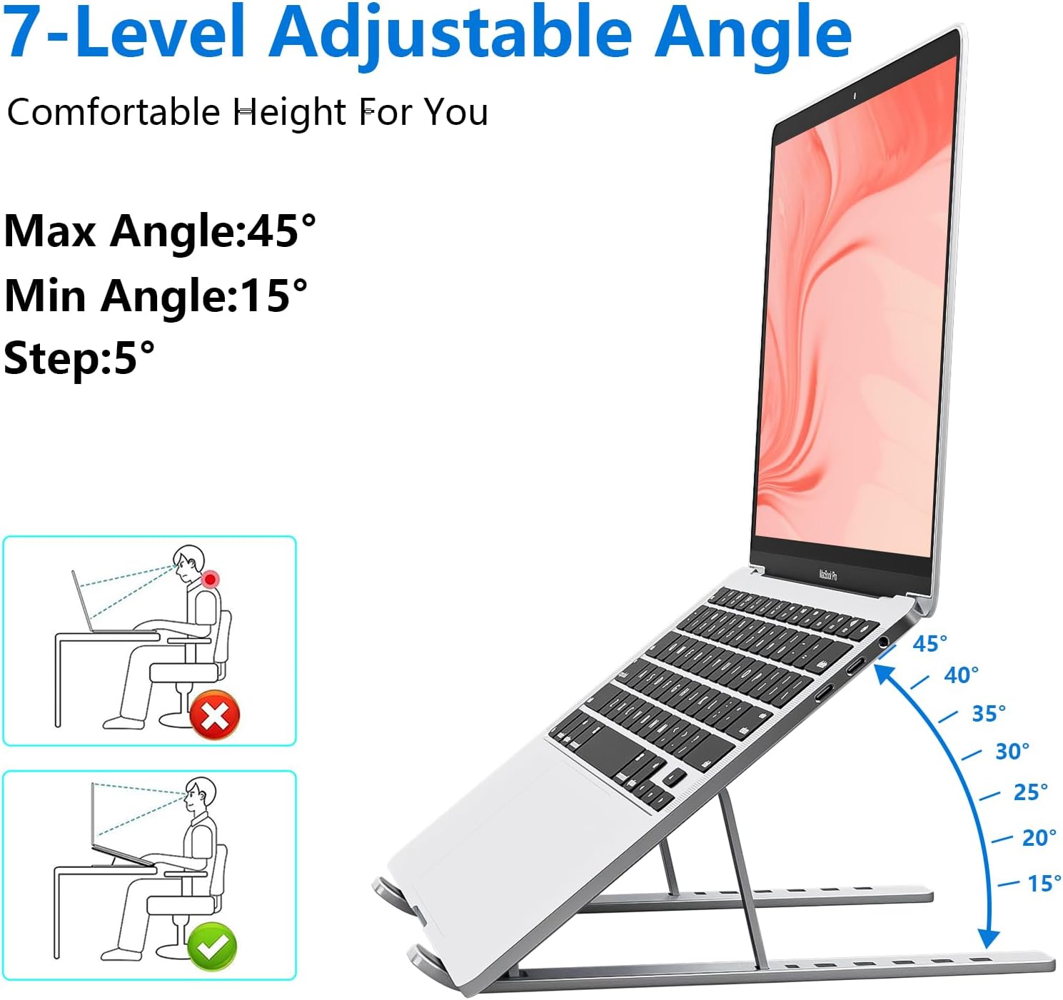 VoltVibe™ Silver Aluminum MacBook/Notebook Stand – Foldable Desk Riser