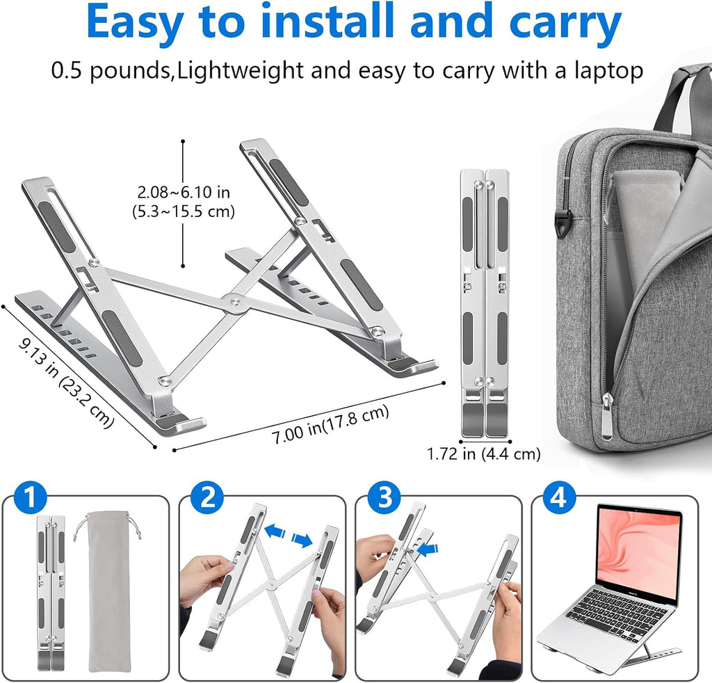 VoltVibe™ Silver Aluminum MacBook/Notebook Stand – Foldable Desk Riser