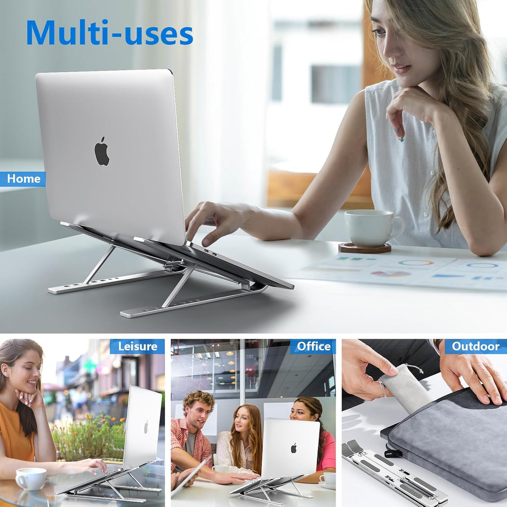 VoltVibe™ Silver Aluminum MacBook/Notebook Stand – Foldable Desk Riser