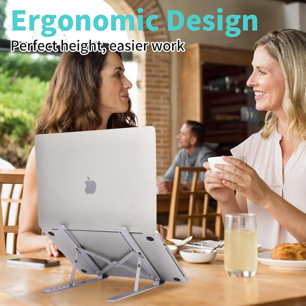 VoltVibe™ Silver Aluminum MacBook/Notebook Stand – Foldable Desk Riser