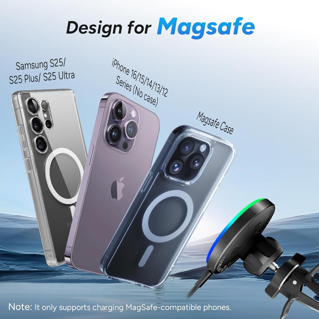 for Magsafe Car Mount Charger, 15W Air Vent Magnetic Wireles Car Mount Charger for Iphone 16 Pro Max Accessories, Car Phone Holder for Iphone 16 15 14 13 12, Zinc Alloy (Black-Grey)