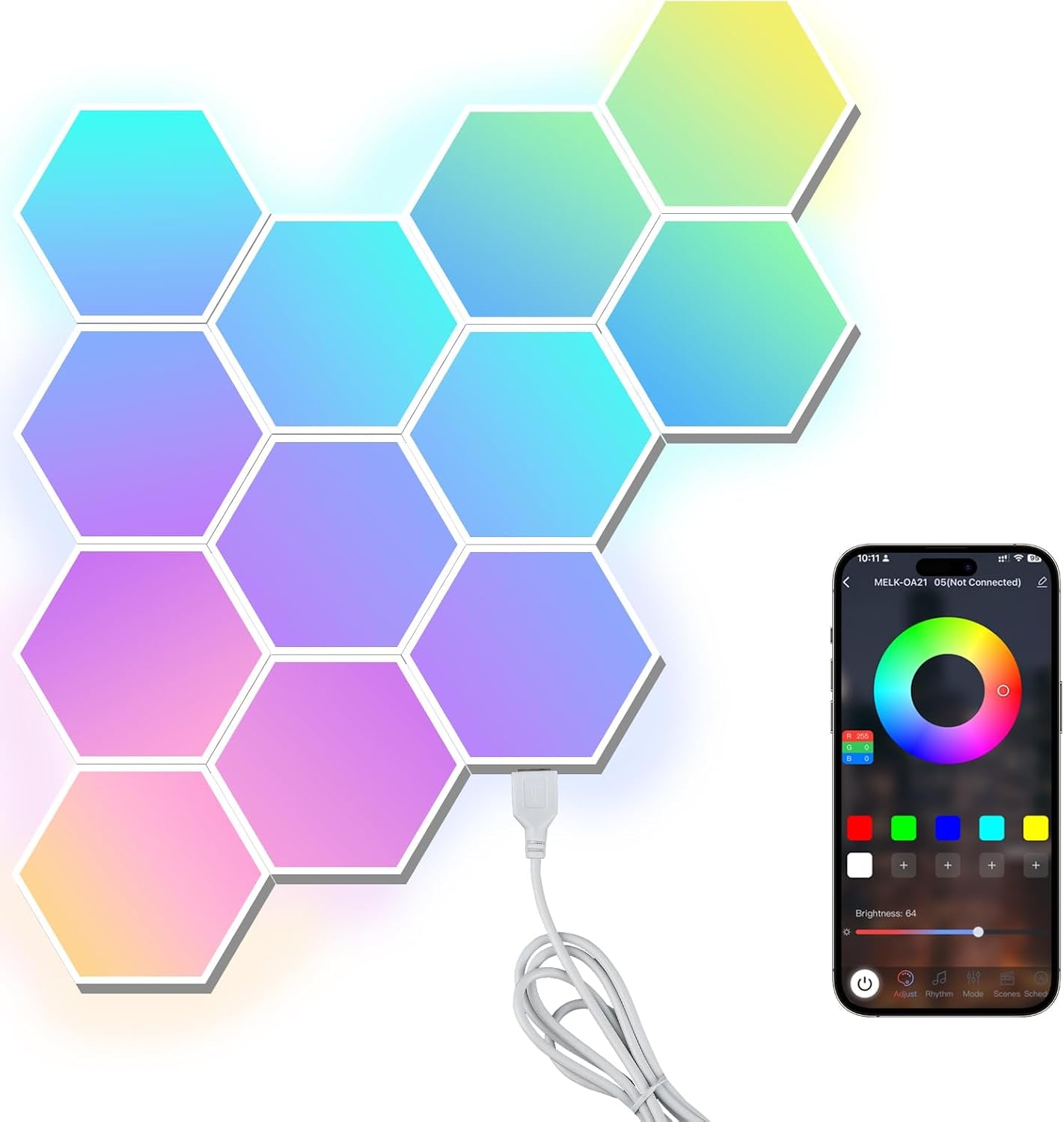 RGBIC Hexagon LED Wall Light Panels 12 Pack Smart Modular Lighting System Kit with App Control & Music Sync for Gaming Room Bedroom Home Decor Ambient Wall Lights
