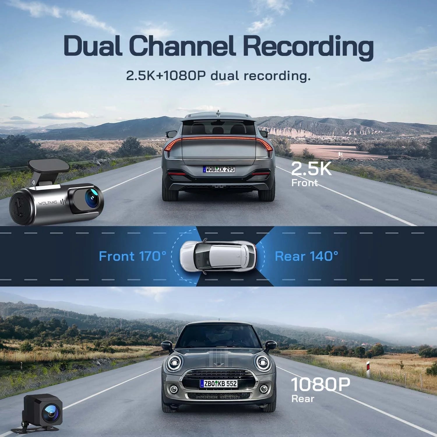 4K Dash Cam Front and Rear with Wifi & 32GB Card, 2.5K+1080P Dual Recording, 170° Wide Angle, Night Vision, G-Sensor, Parking Mode Car Camera