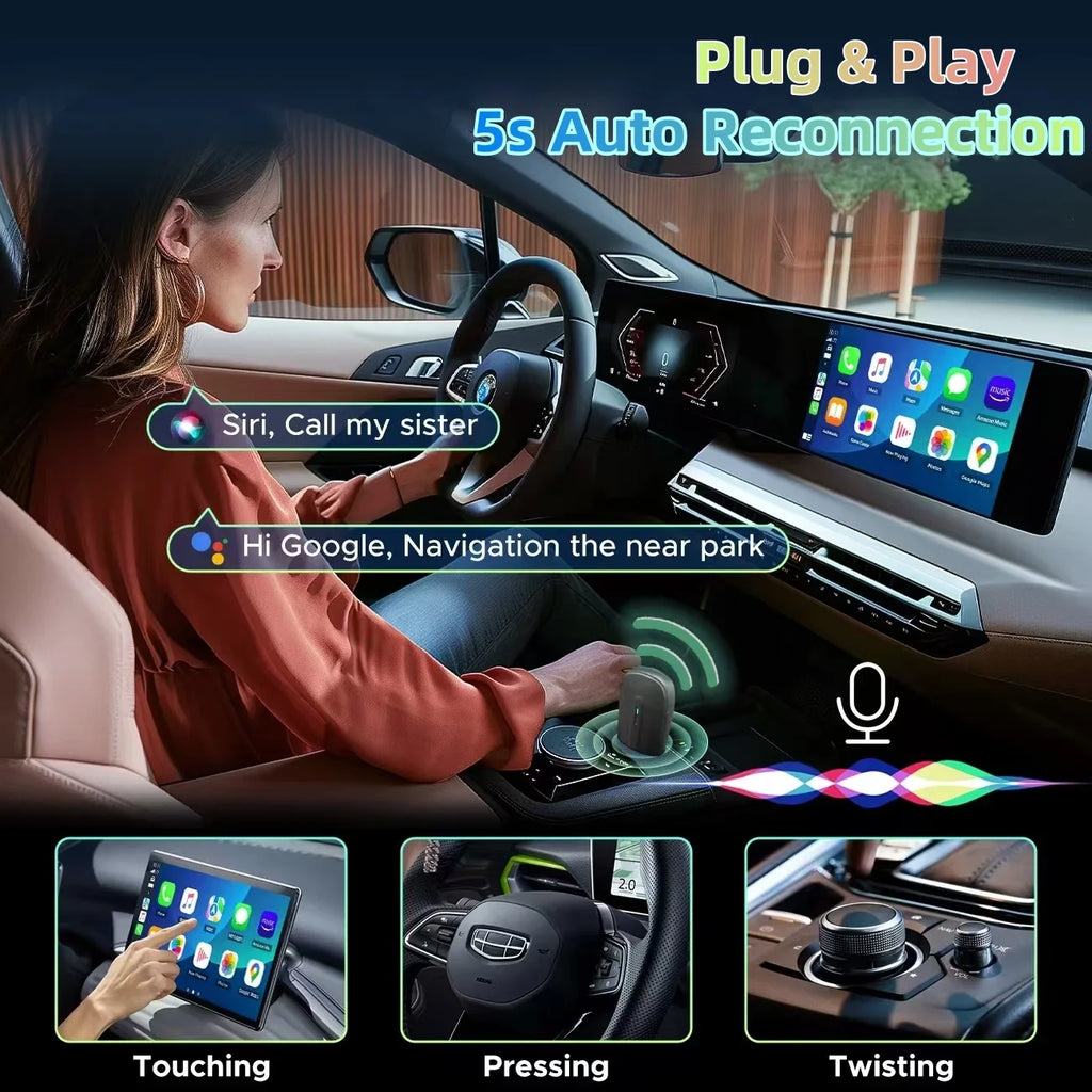 Dnxniaify New In-Car Wireless Carplay Adapter for Apple and Android Systems, Mini Size, Fast Connection, Super Strong Signal without Delay, Stable Control