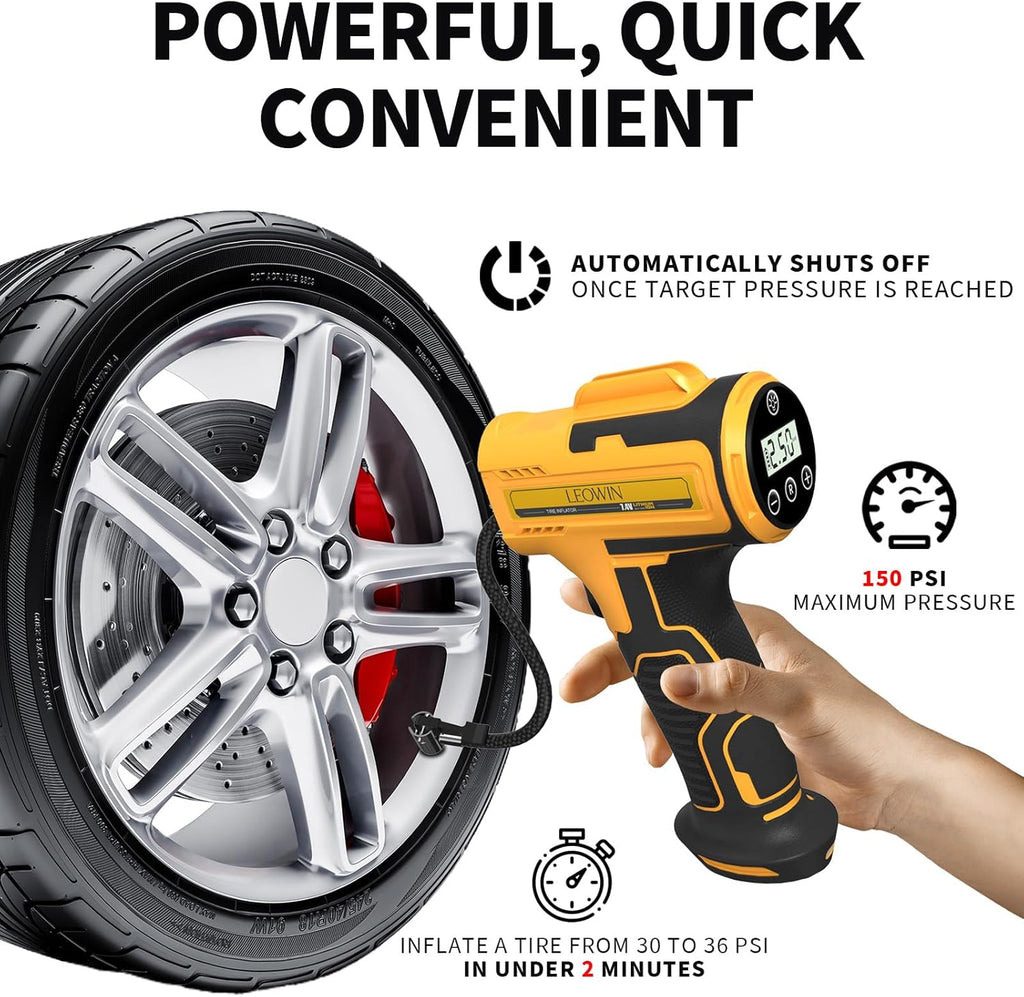 Tire Inflator Portable Air Compressor, Cordless Handheld Air Pump with Digital Tire Pressure Gauge/Led Light，Tire Pump with Rechargeable Battery, for Cars, Motorcycles, Bikes, Ball