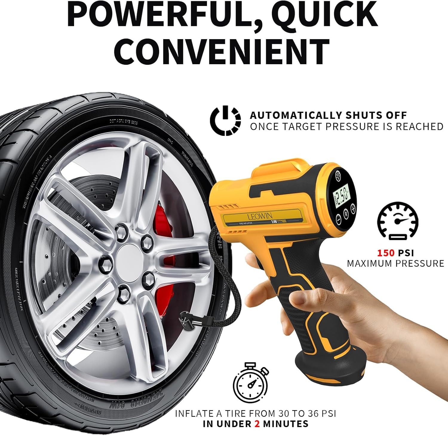 Tire Inflator Portable Air Compressor, Cordless Handheld Air Pump with Digital Tire Pressure Gauge/Led Light，Tire Pump with Rechargeable Battery, for Cars, Motorcycles, Bikes, Ball