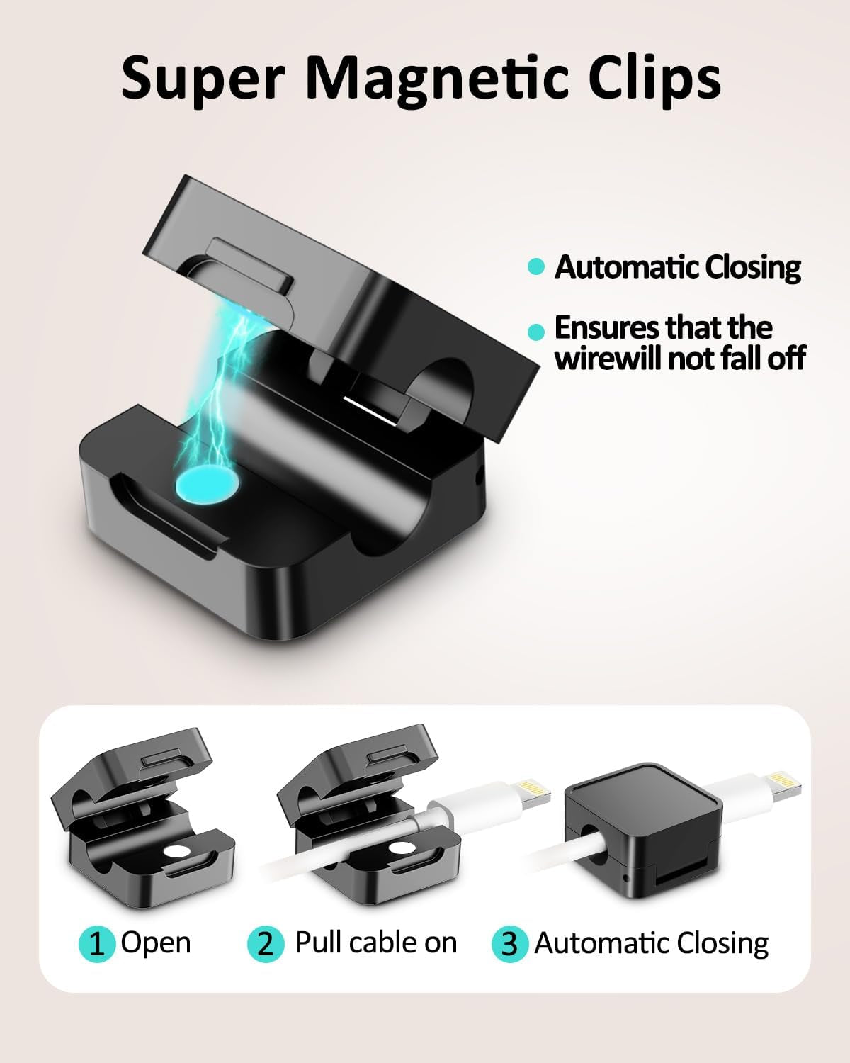 16-Pack Cable Organizers, Magnetic Cable Clips, Cable Holders Black | Desktop Cable Organizer, Magnetic Cable Holder – Suitable for Home, Office, Car and Multiple Scenarios