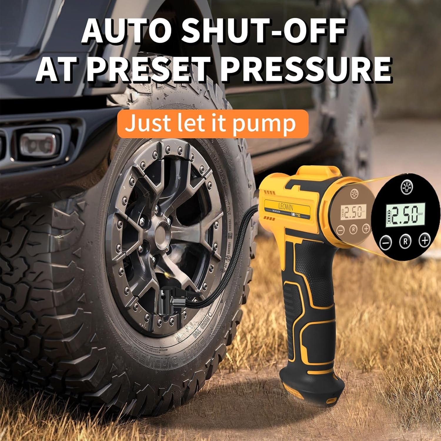 Tire Inflator Portable Air Compressor, Cordless Handheld Air Pump with Digital Tire Pressure Gauge/Led Light，Tire Pump with Rechargeable Battery, for Cars, Motorcycles, Bikes, Ball