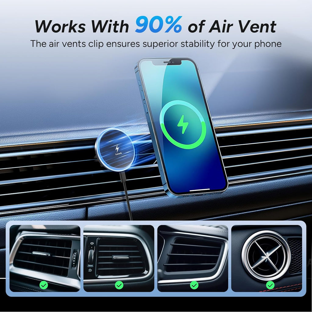 for Magsafe Car Mount Charger, 15W Air Vent Magnetic Wireles Car Mount Charger for Iphone 16 Pro Max Accessories, Car Phone Holder for Iphone 16 15 14 13 12, Zinc Alloy (Black-Grey)