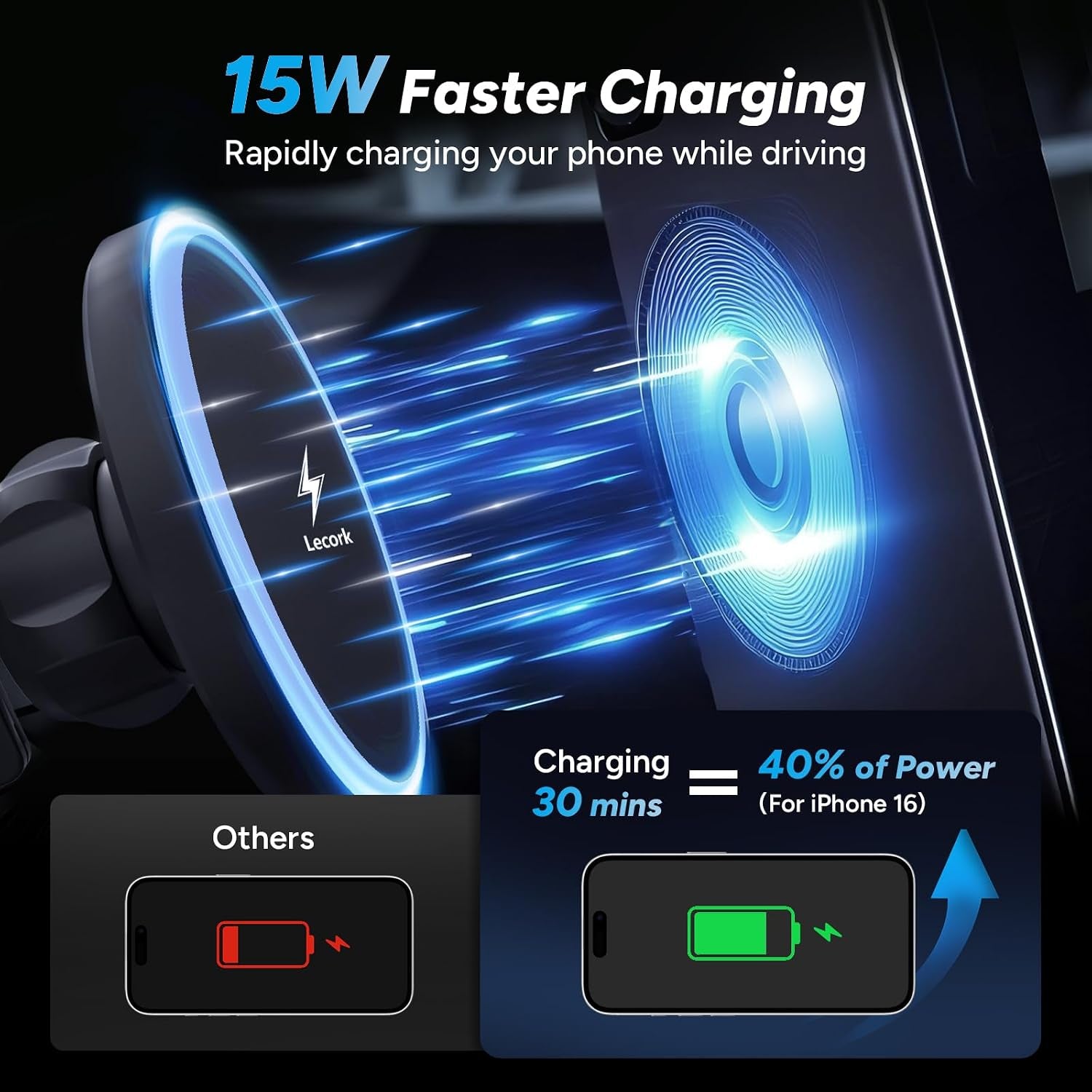 for Magsafe Car Mount Charger, 15W Air Vent Magnetic Wireles Car Mount Charger for Iphone 16 Pro Max Accessories, Car Phone Holder for Iphone 16 15 14 13 12, Zinc Alloy (Black-Grey)