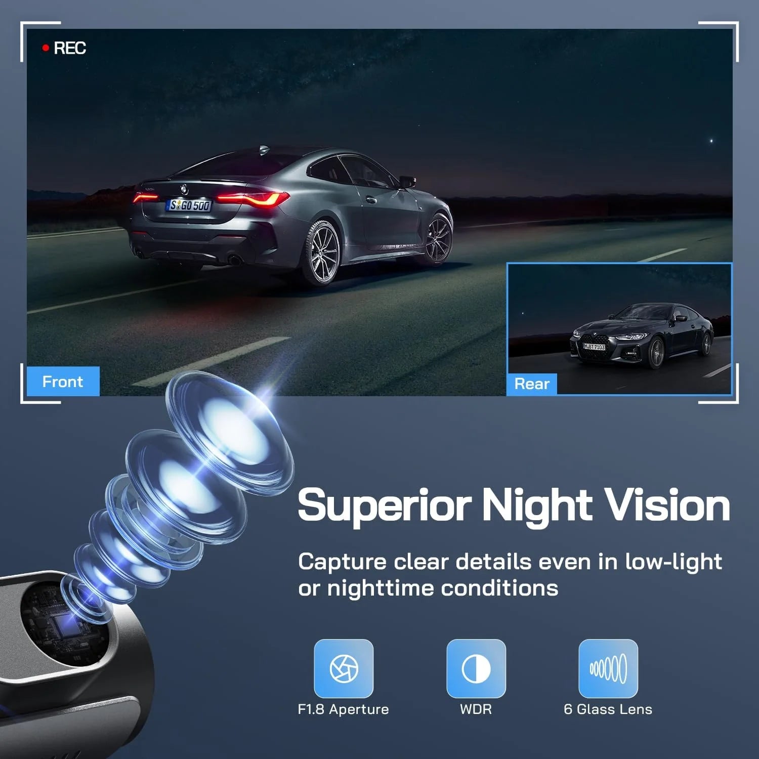 4K Dash Cam Front and Rear with Wifi & 32GB Card, 2.5K+1080P Dual Recording, 170° Wide Angle, Night Vision, G-Sensor, Parking Mode Car Camera